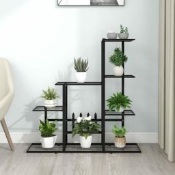 Tagère à plantes Meuble Support Plante - 94,5x25x88 cm Noir Métal BV285255 Bonnevie Noir