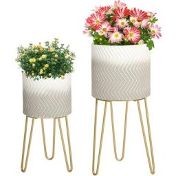 Supports de pots de fleurs design - supports à plantes - lot de 2 avec pots de fleurs - métal noir