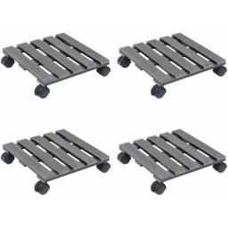 Lot de 4 Chariots à plantes | Support et plateau pour jardinière Gris 30x30x7,5 cm wpc 93076 - Gris