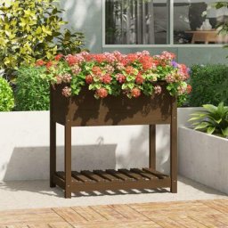 Jardinière de jardin avec étagère - Balconnière à fleurs Marron miel 82,5x54x81 cm Bois de pin