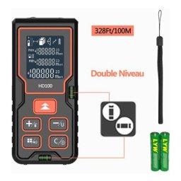 Telemetre Laser Numerique 100m Ecart 2mm lcd Retro eclairage 2 Niveaux de Bulles Mesure de Distance