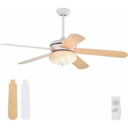 COSTWAY Ventilateur de Plafond Dia. 132CM avec Télécommande 5 Pales Réversibles 3 Vitesses et