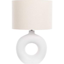Lampe à Poser en Céramique Blanche Base Anneau Lumière Ambiante Abat-Jour Lin Venta - Blanc