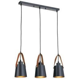Luminaire suspension en Métal noir et lanière cuir 3 lampes E27 RICHMOND