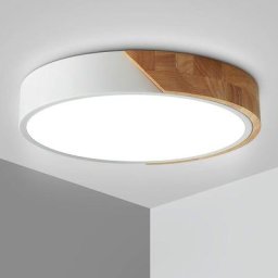 Plafonnier led 24W Bois Lampe Plafond avec Télécommande Luminosité Réglable Luminaire Salle de Bain