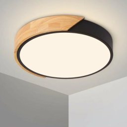Led 24W Bois Lampe Plafond avec Télécommande Luminosité Réglable Luminaire Salle de Bain Rond Ultra