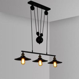 Idegu - Lustre Suspension à 3 Lampes avec Poulie Métal Plafonnier Vintage Industriel Lampe de