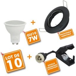 Eclairage Design - Lot de 10 x Spot encastrable Noir orientable complet led 7W eq 60W Température