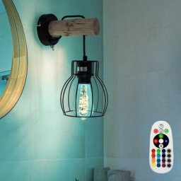 Applique murale rétro télécommande cage design bois lampe projecteur naturel dimmable dans un