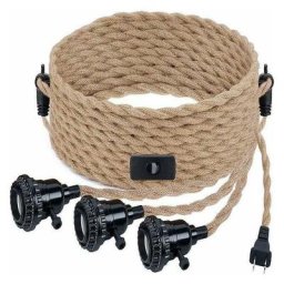 Linghhang - Lustre en corde de chanvre bricolage lustre en fil textile 3 × E27 lampe rétro avec