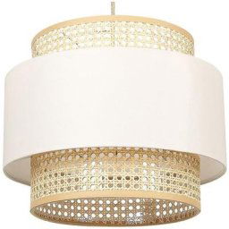 Lampe à Suspension Lumière Douce Abat-Jour en Coton Rotin Naturel et Beige Yumuri - Naturel