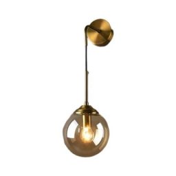 Applique murale industrielle vintage, globe en verre Ambre avec applique murale dorée à bras long,