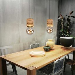 Suspension lampe en bois lampe de table à manger suspension salon, réglable en hauteur, 1x E27, DxH