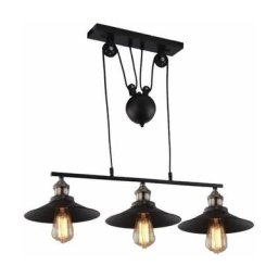 Lustre Suspension Industrielle Poulie 3 Lampes Plafonnier en Métal Fer Luminaire pour Salon cuisine