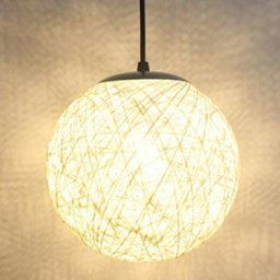 Ontway - Blanc Rétro Suspension Luminaire en Rotin Globe Rond 15cm , Lustre Abat-jour diy Lampe