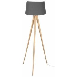 Clayton - Lampadaire Trépied en Bois et Abat-Jour Tissu Taupe - Marron clair