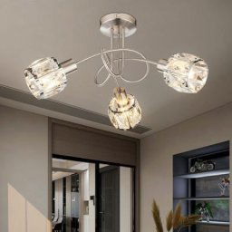 Spot rond plafonnier chrome plafonnier 3 flammes cristal moderne, cristaux de verre clair, 3x E14,