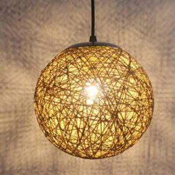 FDC - Marron clair Rétro Suspension Luminaire en Rotin Globe Rond 15cm , Lustre Abat-jour diy Lampe