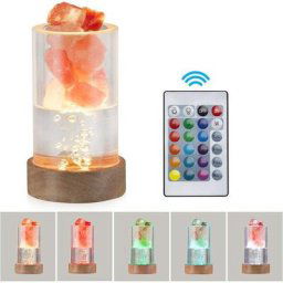 Usb Lampe de sel avec 7 couleurs changeantes, Lampe en Cristal de Sel l'Himalaya base en bois