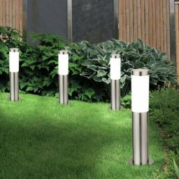 Lot de 4 lampadaires led inox sur pied jardin allée éclairage terrasses extérieur stand lumières