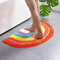 Tapis De Bain rayé en Couleurs Demi-Rond Microfibres Antidérapant Et Absorbant pour Baignoire(