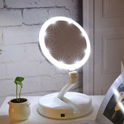 FDC - Portable Pliant 1x/10x Grossissant led Lumineux Miroir de Maquillage Double Face Batteries de