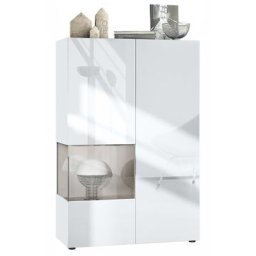 Vladon - Vitrine Armoire haute Panneau d'affichage Verre led Morena V2 Blanc mat - Panneaux en Gris