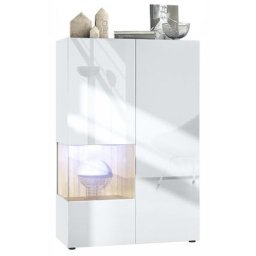 Vladon - Vitrine Armoire haute Panneau d'affichage Verre led Morena V2 Blanc mat - Insertion en