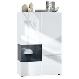 Vladon - Vitrine Armoire haute Panneau d'affichage Verre led Morena V2 Blanc mat - Insertion en