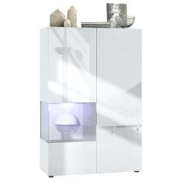 Vladon - Vitrine Armoire haute Panneau d'affichage Verre led Morena V2 Blanc mat - Insertion en