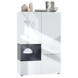 Vladon - Vitrine Armoire haute Panneau d'affichage Verre led Morena V2 Blanc mat - Panneaux en noir