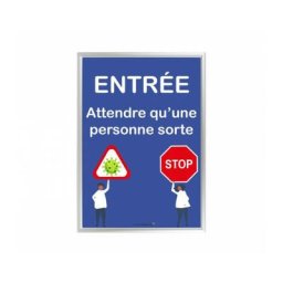 Interface Plv - Cadre d'affichage format A1 en aluminium gris avec affiche 'entree : attendre