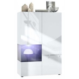 Vladon - Vitrine Armoire haute Panneau d'affichage Verre led Morena V2 Blanc mat - Insertion en