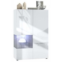 Vladon - Vitrine Armoire haute Panneau d'affichage Verre led Morena V2 Blanc mat - Panneaux en