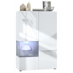 Vladon - Vitrine Armoire haute Panneau d'affichage Verre led Morena V2 Blanc mat - Insertion en