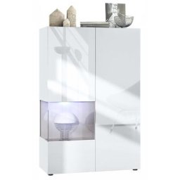 Vladon - Vitrine Armoire haute Panneau d'affichage Verre led Morena V2 Blanc mat - Panneaux en Gris