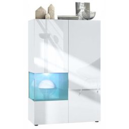Vladon Vitrine Armoire haute Panneau d'affichage Verre LED Morena V2 Blanc mat - Insertion en
