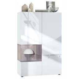 Vladon - Vitrine Armoire haute Panneau d'affichage Verre led Morena V2 Blanc mat - Insertion en