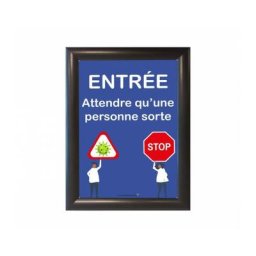 Interface Plv - Cadre d'affichage format A4 en aluminium noir avec affiche 'entree : attendre
