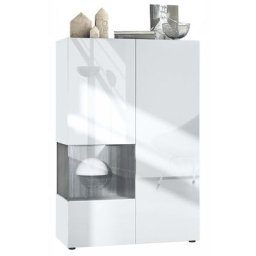 Vladon - Vitrine Armoire haute Panneau d'affichage Verre led Morena V2 Blanc mat - Panneaux en