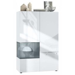 Vladon - Vitrine Armoire haute Panneau d'affichage Verre led Morena V2 Blanc mat - Insertion en
