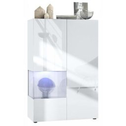 Vladon - Vitrine Armoire haute Panneau d'affichage Verre led Morena V2 Blanc mat - Insertion en