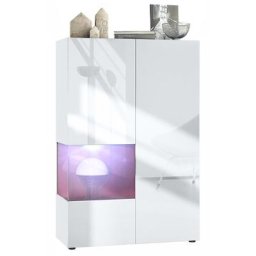 Vladon - Vitrine Armoire haute Panneau d'affichage Verre led Morena V2 Blanc mat - Insertion en