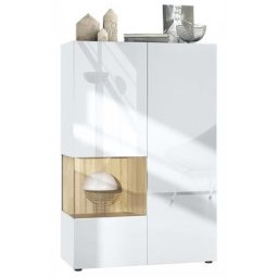 Vladon - Vitrine Armoire haute Panneau d'affichage Verre led Morena V2 Blanc mat - Insertion en