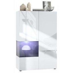 Vladon - Vitrine Armoire haute Panneau d'affichage Verre led Morena V2 Blanc mat - Panneaux en noir