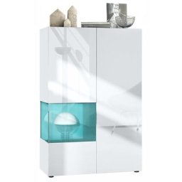 Vladon - Vitrine Armoire haute Panneau d'affichage Verre led Morena V2 Blanc mat - Insertion en