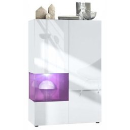 Vladon Vitrine Armoire haute Panneau d'affichage Verre LED Morena V2 Blanc mat - Insertion en Mûre