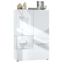 Vladon - Vitrine Armoire haute Panneau d'affichage Verre led Morena V2 Blanc mat - Panneaux en