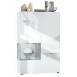 Vladon - Vitrine Armoire haute Panneau d'affichage Verre led Morena V2 Blanc mat - Insertion en