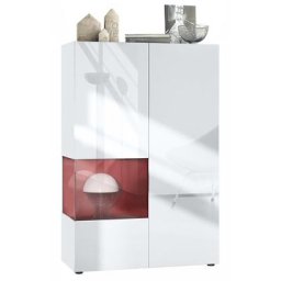 Vladon - Vitrine Armoire haute Panneau d'affichage Verre led Morena V2 Blanc mat - Insertion en